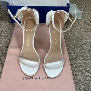 Worn Once Stuart Weitzman Nudistsong Mesh Bow Satin/Silk Wedding Organza SZ 7